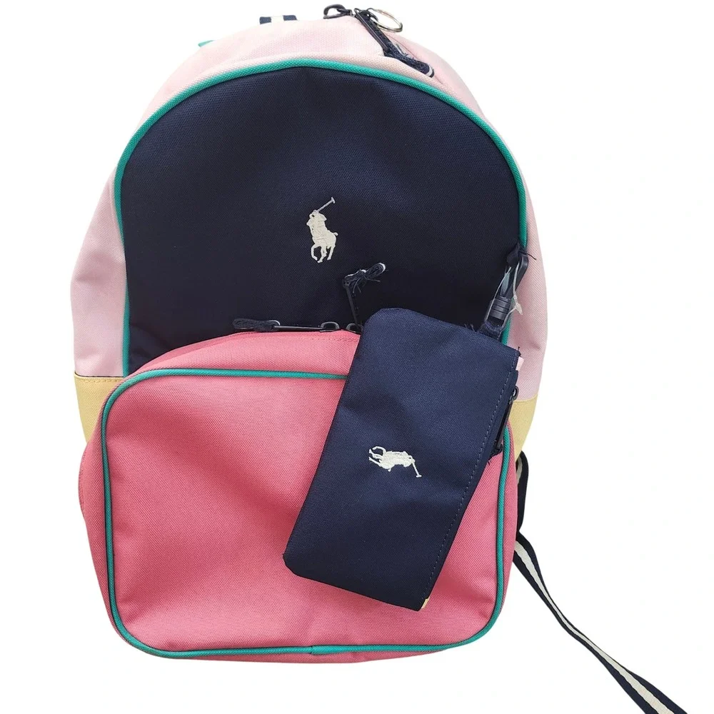 Polo Ralph Lauren Colorblock Backpack Navy Pink Yellow Teal with Pouch Designer